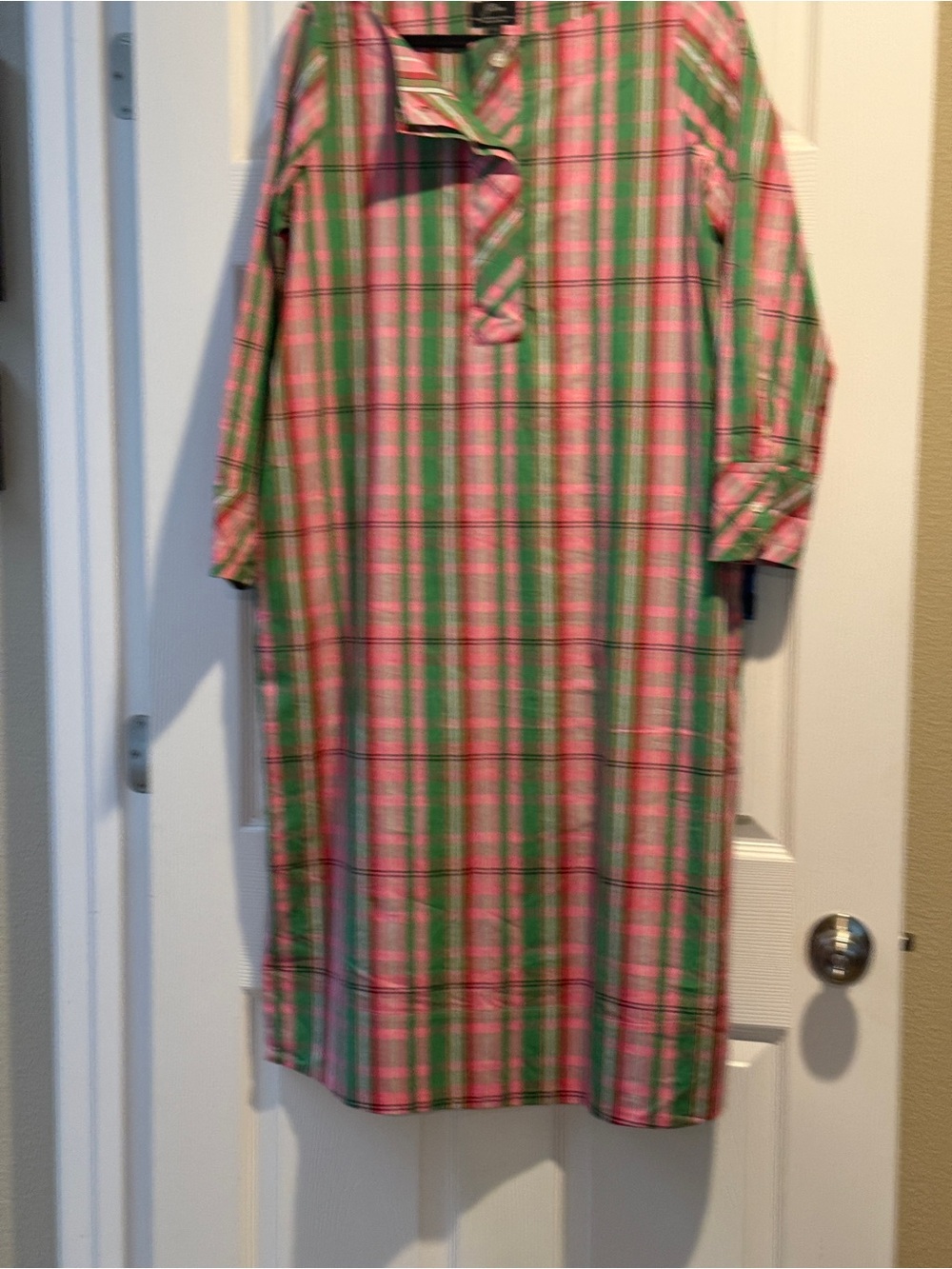 J. Crew Pink and Green Plaid Cotton Nightgown
